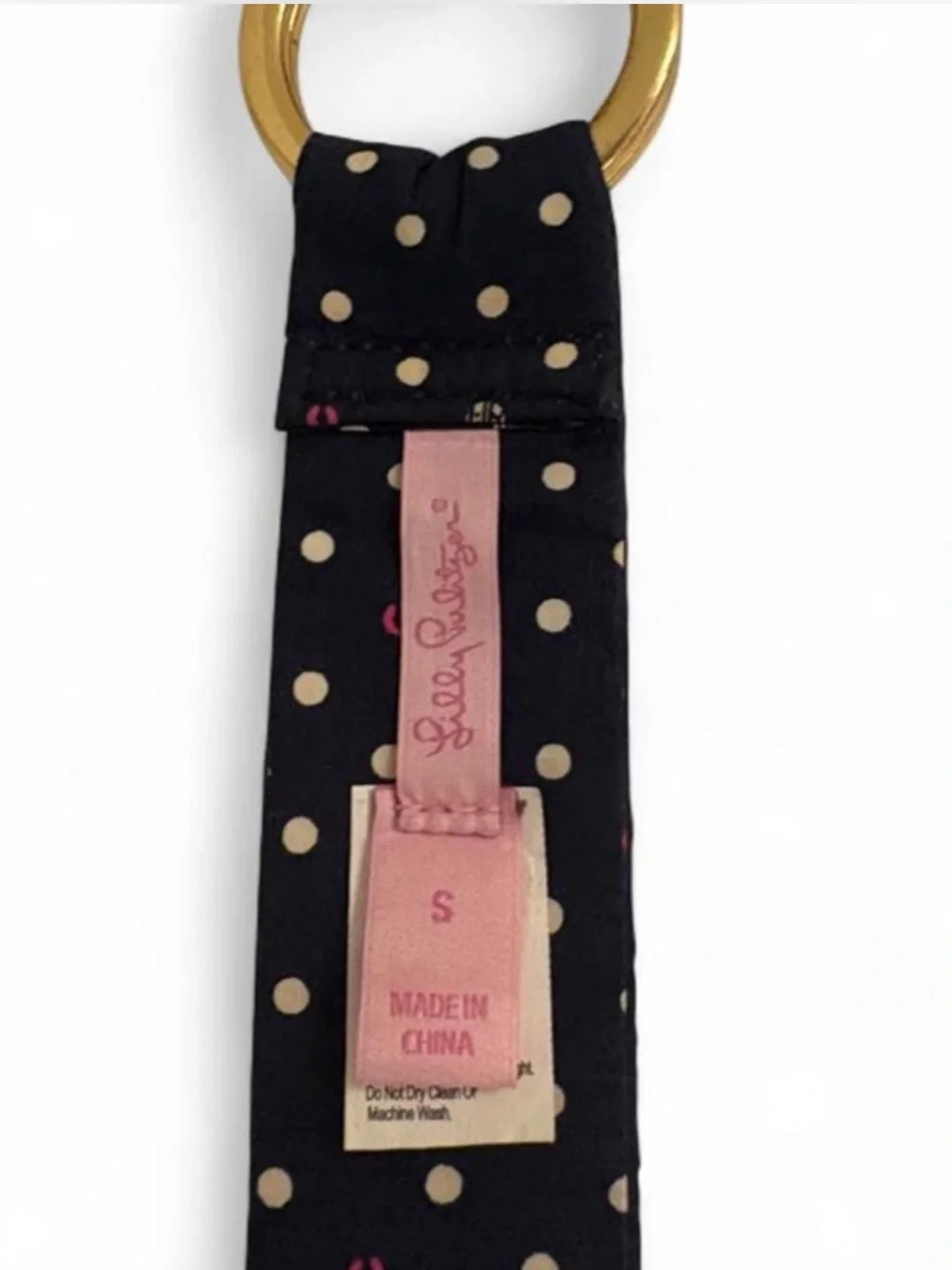 Lilly Pulitzer Navy Polka Dot Fabric Belt with Gold Ring